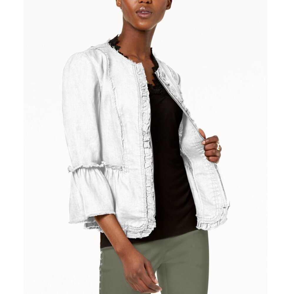 Ruffled Linen Frayed-Trim Jacket by INC International Concepts